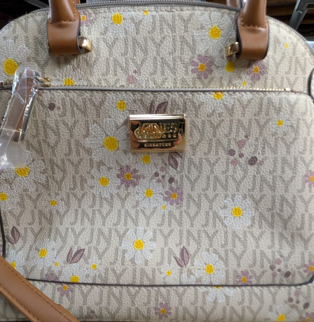 *NEW* JNY Cream Daisy Spring Dome Handbag Purse Detachable Shoulder Strap Medium - Picture 10 of 11